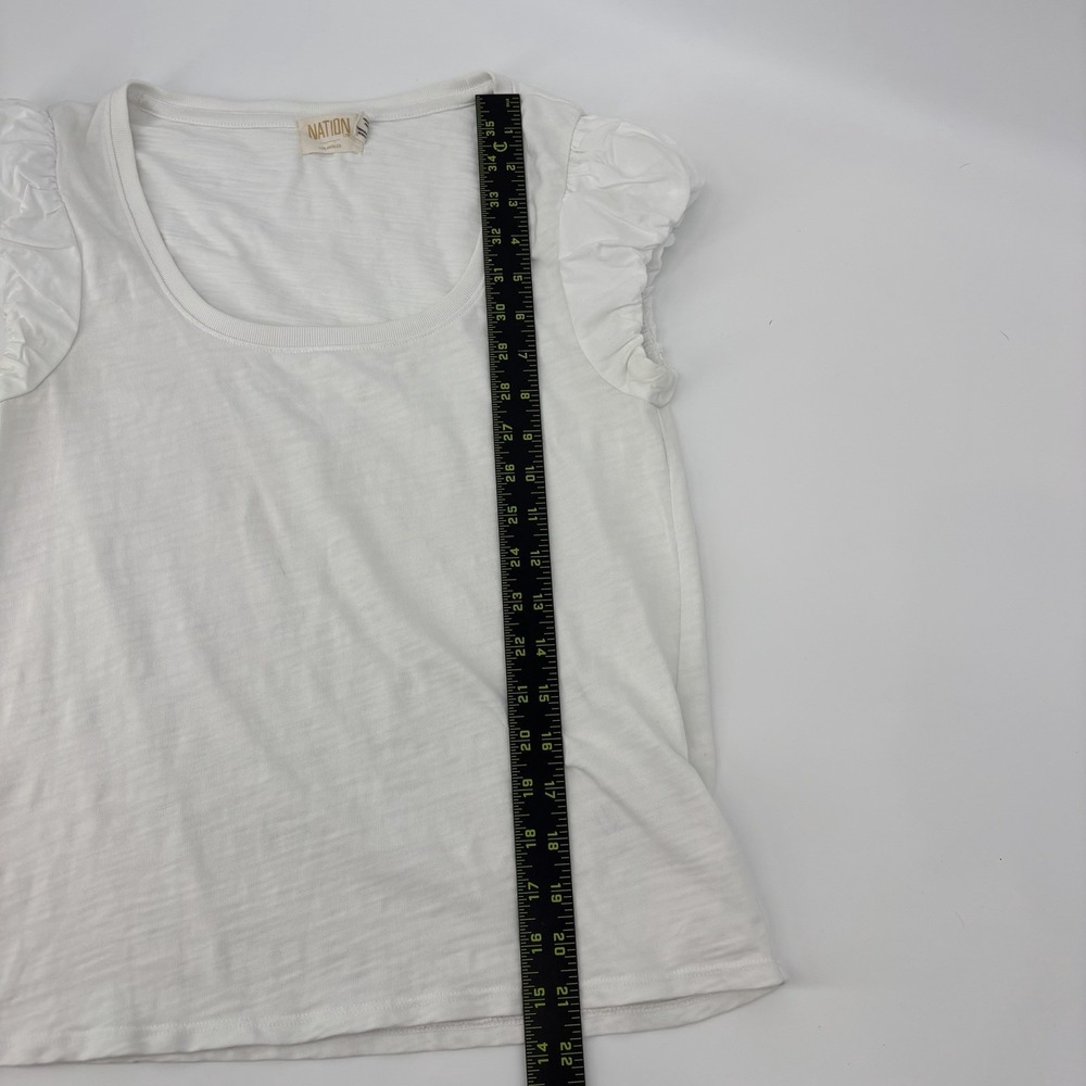 Nation LTD Ruffle‎ Sleeve T Shirt White Womens Small Cotton - Picture 6 of 7